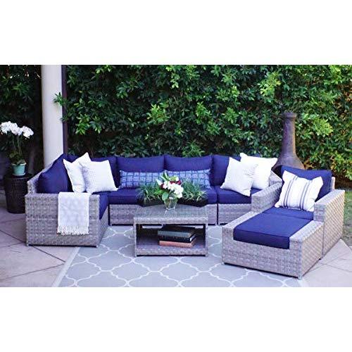 SunHaven 8 Piece Outdoor Furniture Set - for Patio, Deck, Garden and Outdoor Dining - Features Thick Cushions, Gray Wicker Rattan and Weather Resistance (8 Piece Kensington)