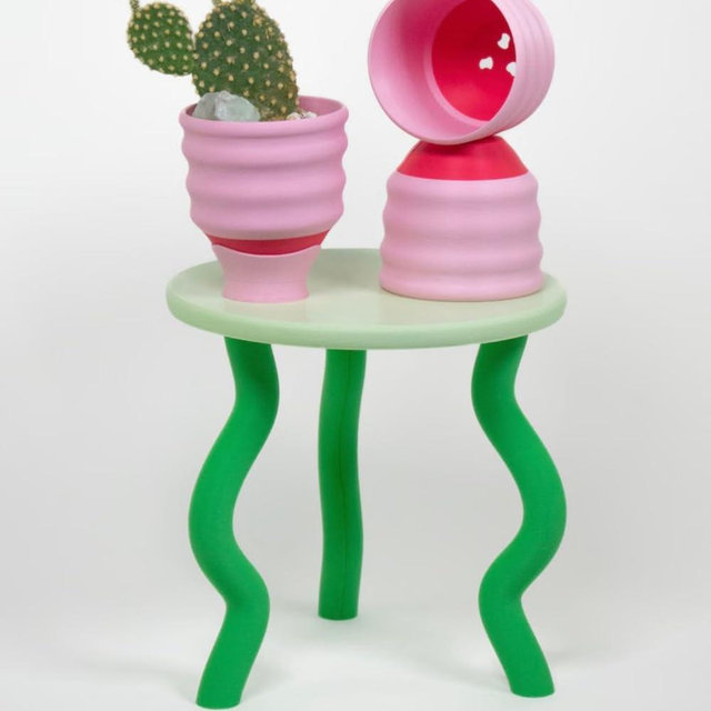 ZHANGBH Green Wavy Plant Stand Indoor, Fun Funky Maximalist Small Stool, Flowerpot Vase Planter Stand, Plants Table, Plant Holder for Living Room Balcony Garden