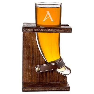 Cathy's Concepts 16 oz. Personalized Glass Viking Beer Horn with Rustic Stand-W