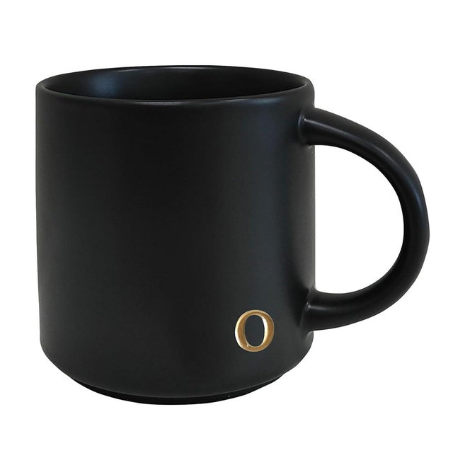 COLLECTIVE HOME - Black Monogram Ceramic Mugs, 15 oz Golden Initial Coffee Cups, Elegant Alphabet Tea Mugs, Personalized Halloween Mug with Gift Box, Perfect for Office and Home Décor (o)