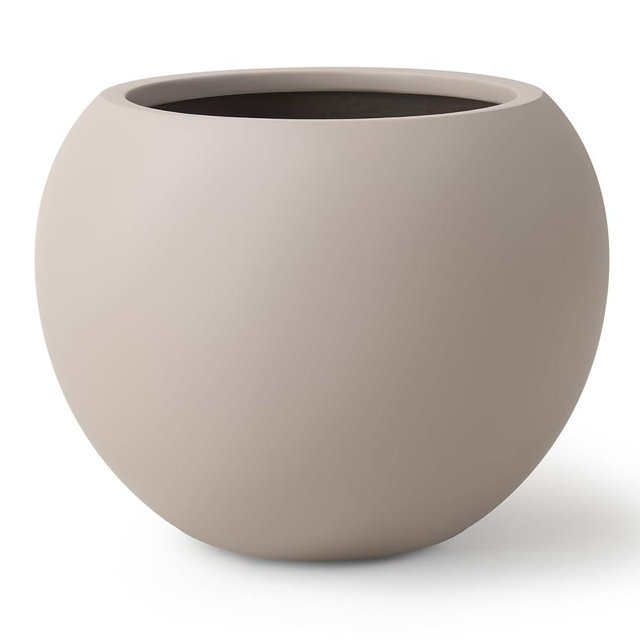 KUTE NEST 9.7" H x 12" D Premium Globo Fiberstone Round Planter with Drainage Hole, Smooth Finishes, Weather Resistant for Indoor and Outdoor Use, Included 2 Extra Coco Mats (Taupe, 7.8" Pot Opening)