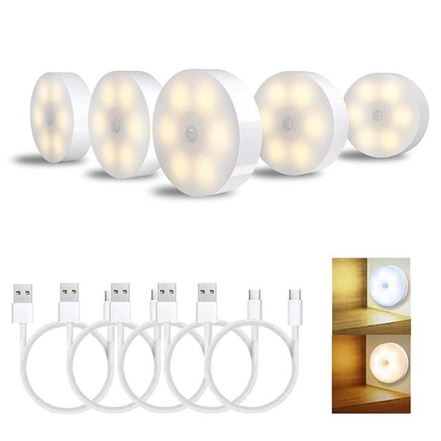 Motion Sensor Light Indoor Rechargeable,Led Night Light Room Decor Aesthetic,Hallway Closet Stair Under Cabinet Lights Wireless,Wall Lights for Kids Baby,Under Counter Lights for Kitchen|5Pack-Warm