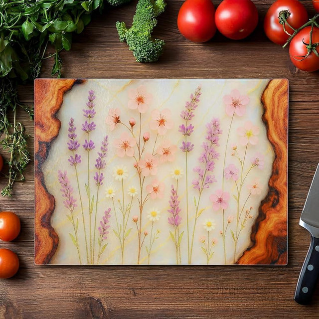 Acellegic Wildflower Glass Cutting Board 11 x 15 Inch Large Tempered Glass Cutting Chopping Board with Non-slip Feet Stylish Charcuterie Gift for Kitchen Countertop Mother's Day Weddings Housewarming