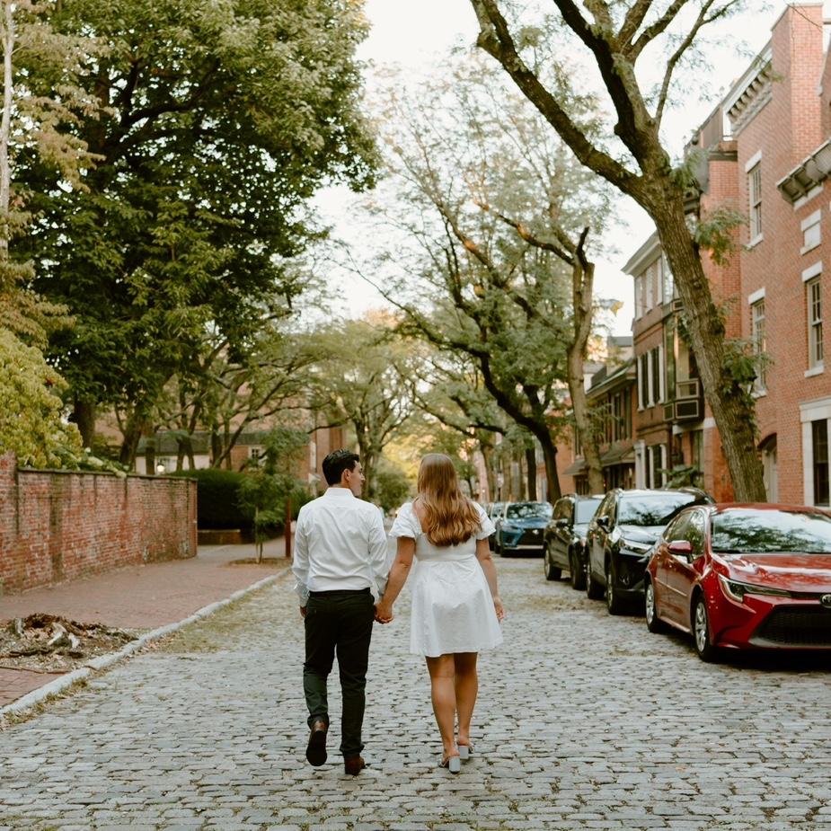 Just a beautiful couple walking down a gorgeous street in Old City, Philadelphia.