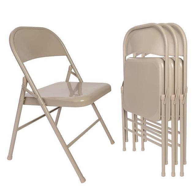 VECELO Metal Frame Folding Hold Up to 350 Pounds, Mounted Steel Chairs with Triple Braced & Double Hinged Back for Home Office, Set of 4, Beige
