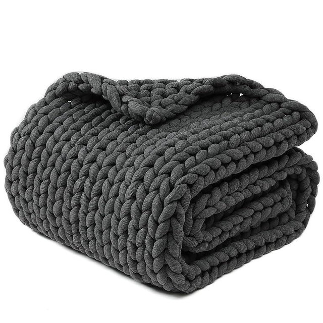 YnM Chunky Throw Blanket, Medium-Weight, Hand Knitted, Skin Friendly, Ventilated and Breathable, Machine Washable, Home Décor Piece for Couch, Sofa and Bed (Charcoal Grey, 60x80 Inch)