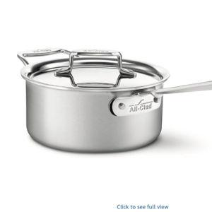 All-Clad D5 5-Ply Stainless Steel Sauce Pan 3 Quart Induction Oven Broiler Safe 600F Pots and Pans, Cookware Silver