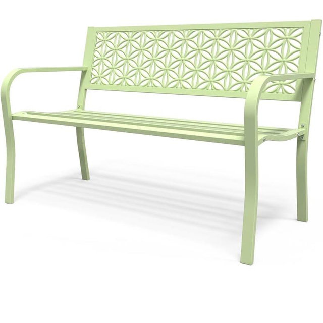 VINGLI 50" Outdoor Bench Metal with Floral Back, Garden Bench Front Porch Bench for Yard Patio Entryway Park Outside, 800lb Capacity - Green