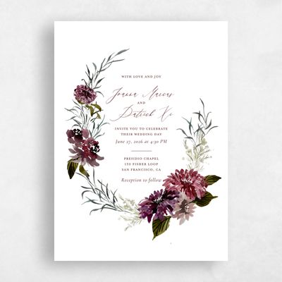 White Floral Wedding Invitation - Holliston Portrait