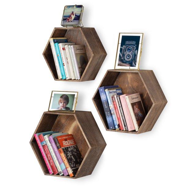 Rustic State Brooks Geometric Hexagon Box Shelf | Set of 3