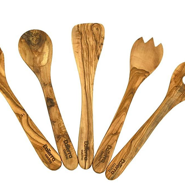 Olive Wood Cooking and Serving Utensils, Set of Five 12 inch utensils