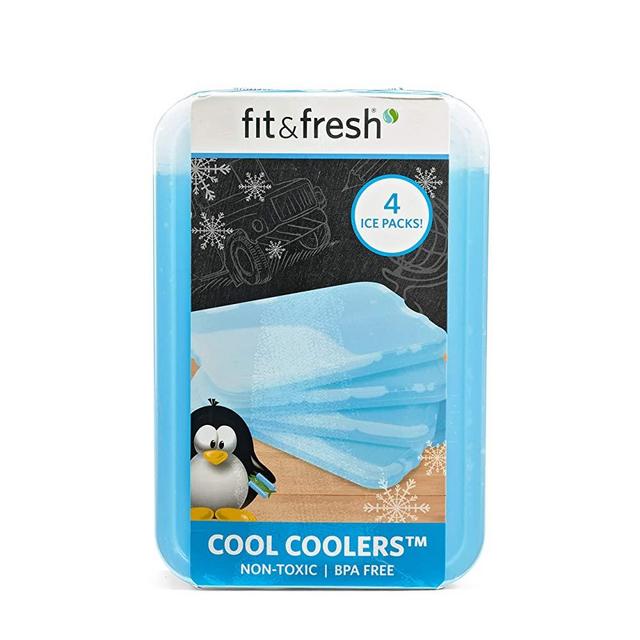 Fit & Fresh XL Cool Coolers Reusable Ice Packs, Long Lasting Ice Packs for Lunch Boxes, Lunch Bags and Coolers, Set of 4, Blue