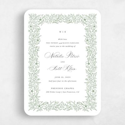 White Rounded Wedding Invitation - Elaina Portrait