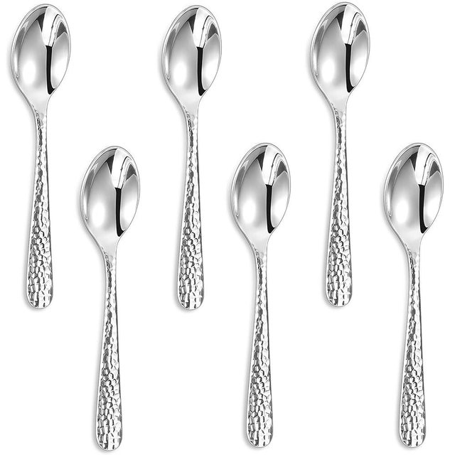 KEAWELL Premium Louise Hammered Demitasse Espresso Spoons: 6-Piece/12-Piece Set, 18/10 Stainless Steel, Mini Coffee Spoons, Small Spoon Set, Brightly-Mirror polished, Dishwasher Safe (6, 5.6 inches)