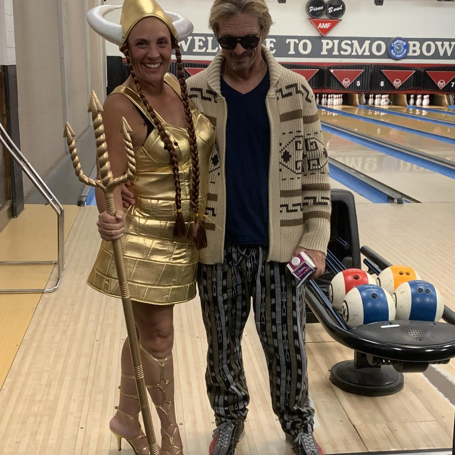 Our first Halloween - The Big Lebowski and his Valkyrie. We had to go bowling with friends, of course!