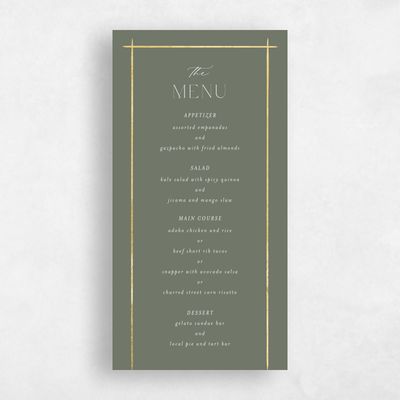 Dark Sage, Green Wedding Menu - Mecca Foil