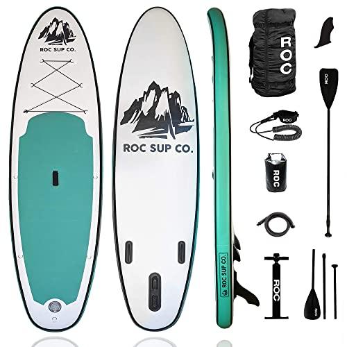 Roc Inflatable Stand Up Paddle Board W Free Premium SUP Accessories & Backpack, Non-Slip Deck. Bonus Waterproof Bag, Leash, Paddle and Hand Pump