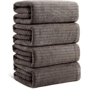 Jessy Home 4 Pack Dark Brown Stripe Large Bath Towels Set Oversized Microfiber Bath Sheet Soft Towel Set