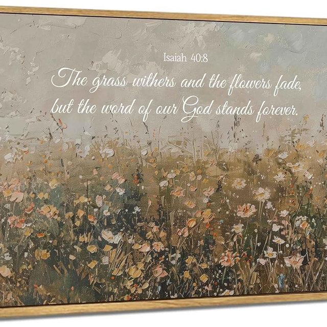 Framed Christian Floral Scripture Canvas Wall Art Wildflower Meadow Bible Verse Wall Decor Picture Isaiah Religious Faith Art Poster Print for Living Room Bedroom Decoration 12x16in
