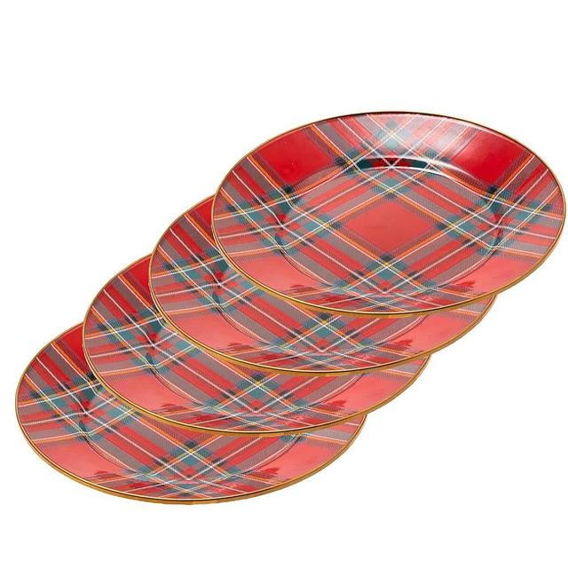 MACKENZIE-CHILDS Enamel Dinner Plate, Decorative Dinnerware Plate, 10 Inches, Set of 1, Red Tartastic