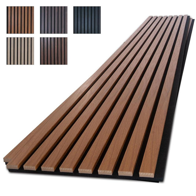 NeatiEase Wood Panels for Wall, 4-Piece 96" x 12.6" Soundproof Wood Slat Wall Panel for Interior Wall Decor Noise Cancelling, Wood Acoustic Wall Panels, Sound Absorbing Panel (Teak)