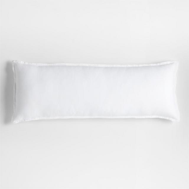 Crisp White Belgian Flax Linen 54"x20" Body Pillow with Feather Insert