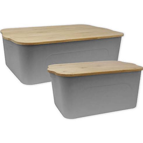 Heritage Medium Plastic Bin with Bamboo Lid in Light Grey