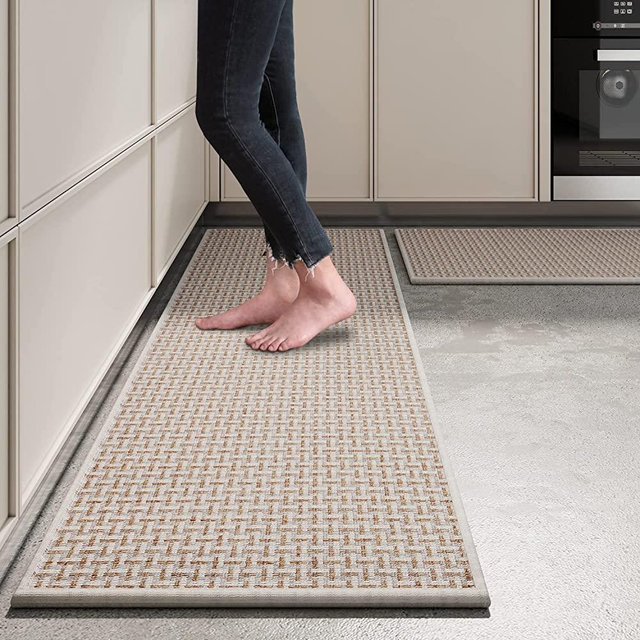 eqivei Kitchen Rugs Non Skid Washable Set of 2 PCS, Absorbent Runner Rugs for Kitchen, Farmhouse Weave Floor Mats in Front of Sink, 17.3"x 47"+17.3"x 29" (Gray)