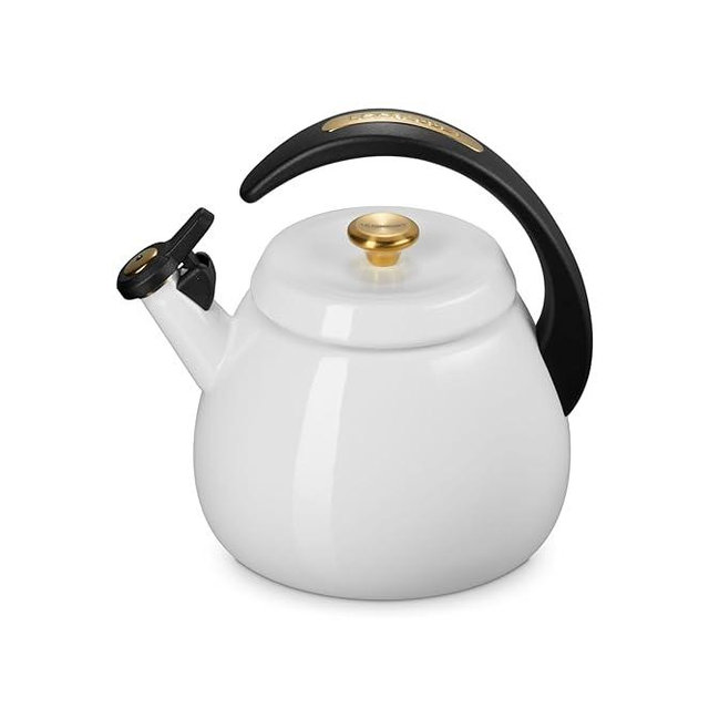 Le Creuset Enamel on Steel Cloche Kettle, 2.2 qt., White with Gold Accents