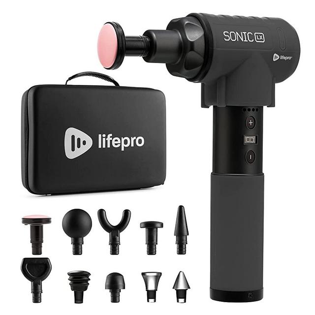 Sonic LX Professional Personal Massager Gun Percussion Massage Gun with Heat -9 Speeds + 10 Attachment Massagers for Neck and Back - Massage Gun Deep Tissue Muscle Massage Gun for Athletes (Black)