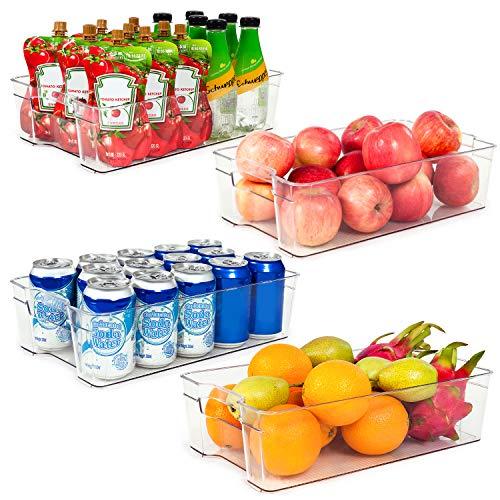 Refrigerator Organizer Bins, Vtopmart 4 Pack Large Clear Plastic Food Storage Bin with Handle for Freezer, Cabinet, Fridge, Kitchen Pantry Organization and Storage, BPA Free, 14.5" Long