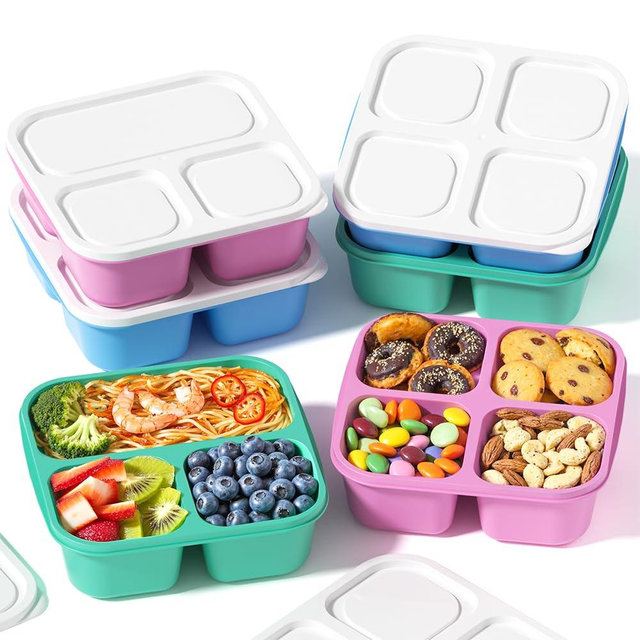 Canfanni 6 Pcs Snack Box Container Set, Reusable 3&4 Compartment Meal Prep Snack Containers for Adults Kids Toddler, BPA-Free Divided Lunchable Container for School, Work and Travel (5 Color)