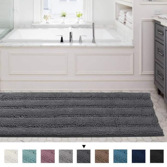 Striped Shaggy Long Rugs for Bathroom Cozy Shag Collection Gray Solid No Slip Shower Plush Carpet Mat Living & Bedroom Soft Thick Area Rug Large Bath Mat for Entryway, Pet Friendly, 59&quot; x 20&quot;