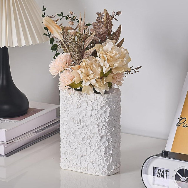 7.5 Inches Hand-Carved 3D Book Vase - Decorative White Flower Vases for Home & Office, Unique Bookend Vase for Bookshelves, Artificial Floral Display, Gift for Book Lovers (Home Decor, Desk Decor)