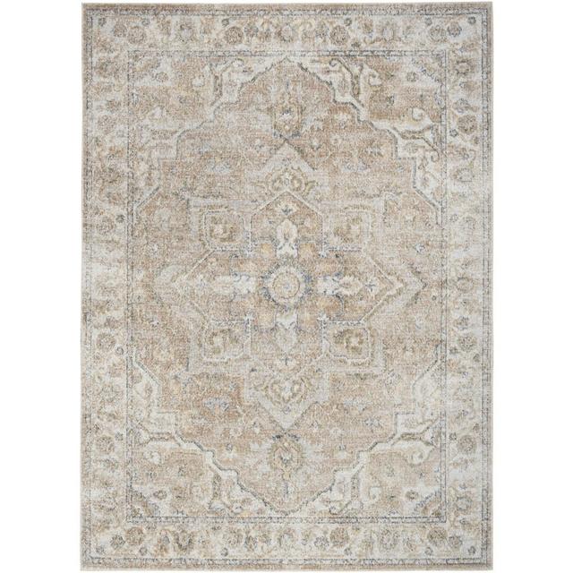 Nourison Astra Machine Washable Vintage Medallion Indoor Rug Beige 6'7" x 9'