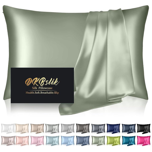 Silk Pillowcase for Hair and Skin, Mulberry Silk Pillow Cases Queen Size, Anti Acne Cooling Beauty Sleep Both Sides Natural Silk Satin Pillowcases with Hidden Zipper, Gifts for Women Men, Sage Green