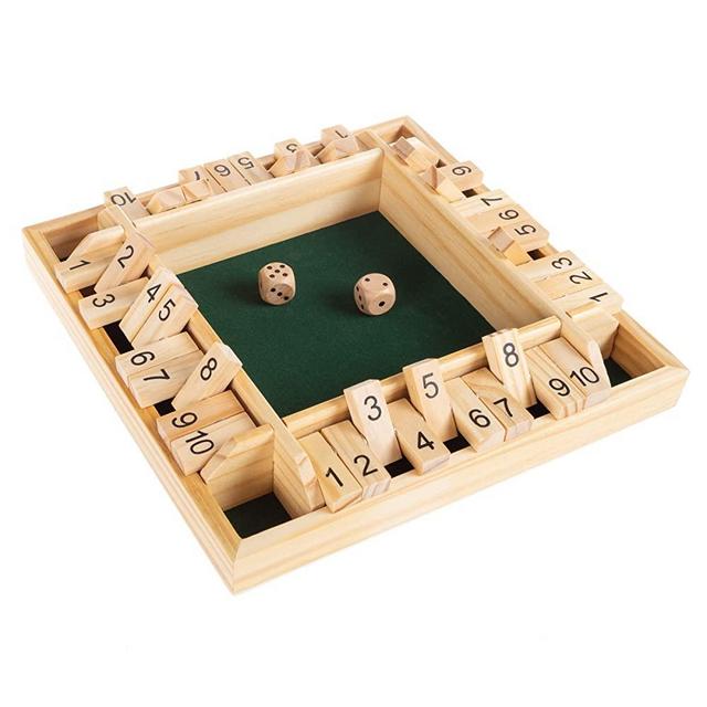 Shut The Box Game-Classic 10# Wooden Set with Dice Included-Old Fashioned, 4 Player Thinking Strategy Game For Adults & Children