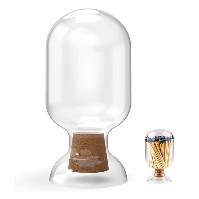 Winecraft Empty 8oz Glass Cloche Jar | Holds Cotton Swabs, Toothpicks, Etc. | Decorative Upside Down Match Clotch Holder for Candle Display (Clear)
