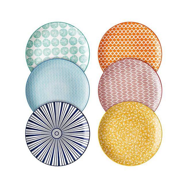 Selamica 8 inch Porcelain Dinner Plates, Large Size Serving Plate for Salad, Pancakes, Steak, Set of 6, Assorted Colors