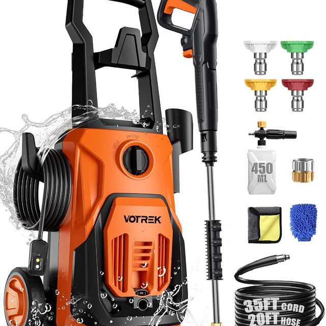 Electric Pressure Washer, 2.1GPM [Real] Power Washers with Foam Cannon 55FT Total Reach [Upgrade], Portable Powerwasher Hose Reel with 4 Nozzles - Car, Patio, Fences, Deck, Driveway & Home Cleaning