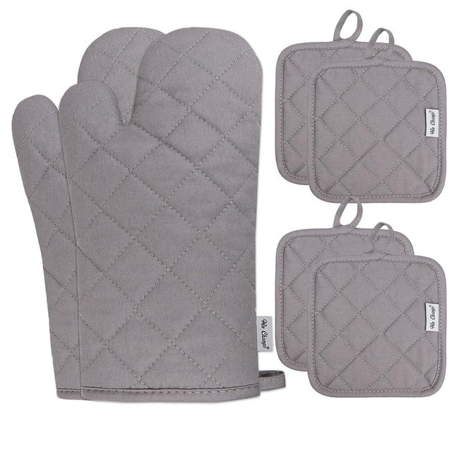 Win Change Oven Mitts and Pot Holders Sets,6 Pcs Oven Mitts and Potholders with Recycled Cotton High Heat Resistant Extra Thick Long Oven Mitts for Cooking(Gray)