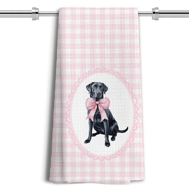 LUKIPOM Coquette Pink Bow Black Labrador Retriever Gifts Kitchen Hand Towels for Bathroom，Black Lab Gifts,Coquette Pink Labrador Retriever Dog Girly Bathroom Kitchen Decor,16x24 Inch