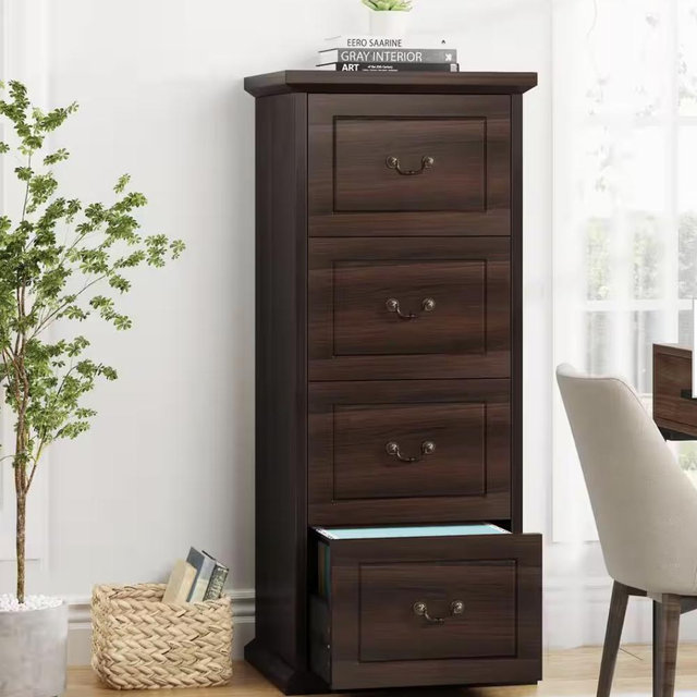 Atencio 4-drawer Dark Brown Wood Filing cabinet