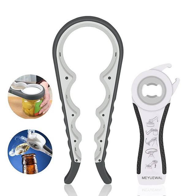 Jar Opener, 5 in 1 Multi Function Can Opener Bottle Opener Kit with Silicone Handle Easy to Use for Children, Elderly and Arthritis Sufferers… (White)