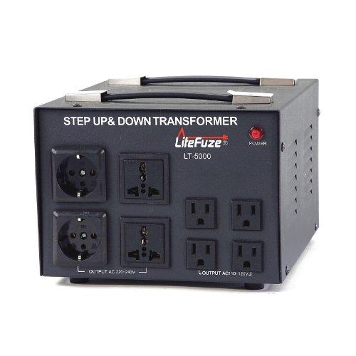 LiteFuze LT-5000 5000 Watt Voltage Converter Transformer - Step Up/Down - 110V/220V - Circuit Breaker Protection