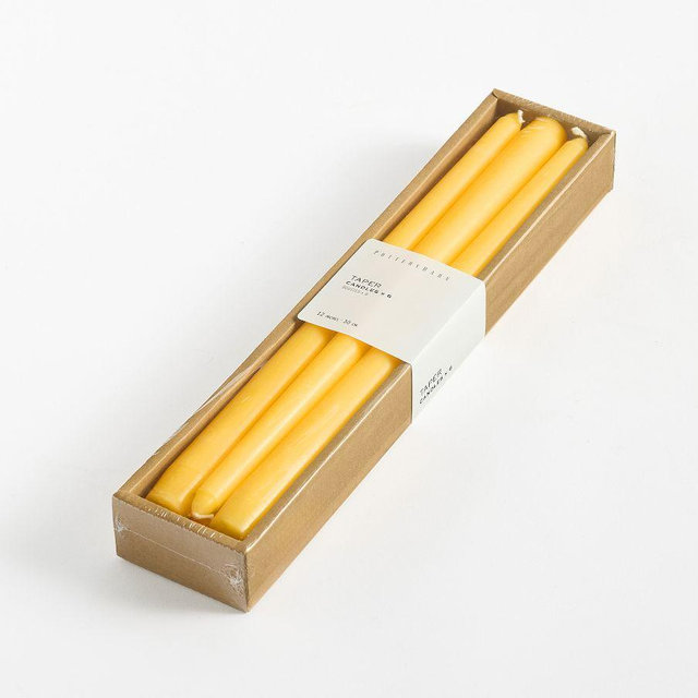 Flame Taper Candle, Yellow, Set of 6
