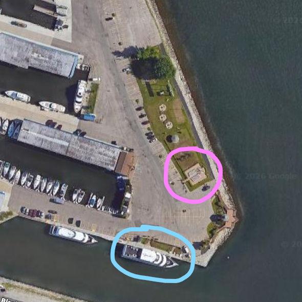 Aerial View of Venue.

Pink = Ceremony Site; Blue = Ovation Yacht
