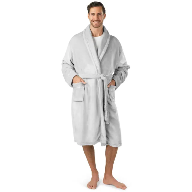 PAVILIA Mens Robe, Soft Bathrobe for Men, Fleece Warm Long Plush Microfiber Shawl Collar Pocket, Bath Shower Spa