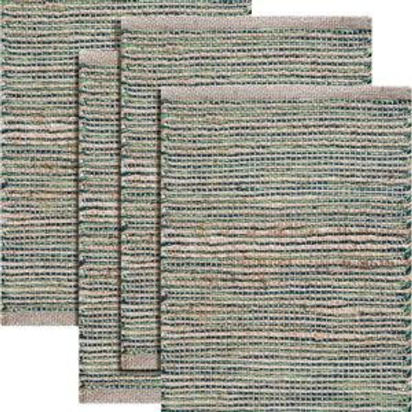 Jute Placemats Set of 4 - Boho Woven Placemats for Dining Tables, Rustic Farmhouse Style, Cotton and Jute, Neutral Colorful Table Mat, 13x19 Inch, Indoor Kitchen Decor - Natural - Green