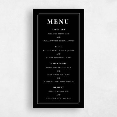 Ebony Black Wedding Menu - Dessau